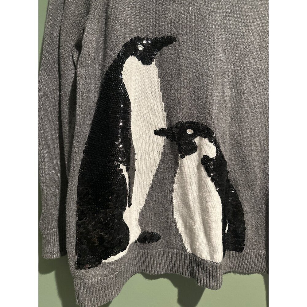 Women’s 2XL Gray Penguin Sweater Oversized Cozy Soft Knit Winter Christmas Cute - Picture 2 of 8